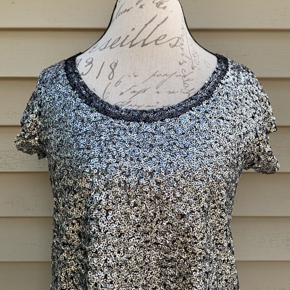 FREE PEOPLE Gray Sequined Short Sleeve Top - Picture 2 of 12